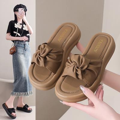 One-word Slippers Women's Outer Wear New Summer Models Versatile Thick-soled Non-slip Fairy Wind Casual Beach Shoes Middle Heel