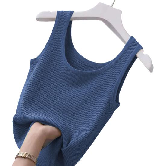 Women Vest Round Neck Sleeveless Slim Fit Tank Tops Solid Color Ribbed Lightweight Sports Gym Vest Daily Wear