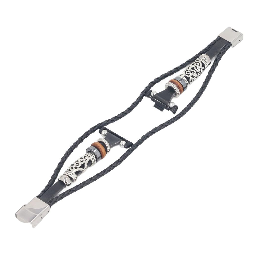 Watch Beaded Bracelet Retro Ethnic Style Faux Leather Alloy Watch Wrist Strap for Xiaomi Band 8 Pro Black