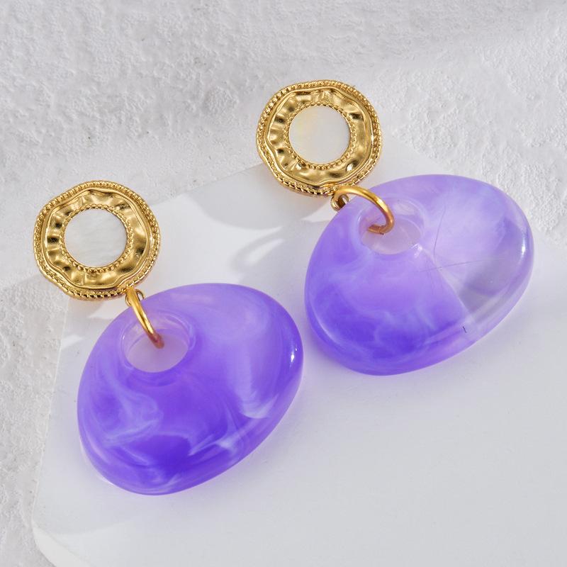 Personalized Round Purple Pendant Earrings for Women
