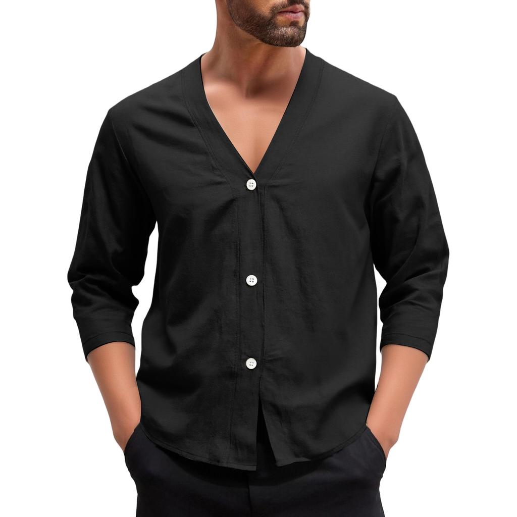 Men's Casual ,color Linen V,neck Long,sleeved Button,down Cardigan