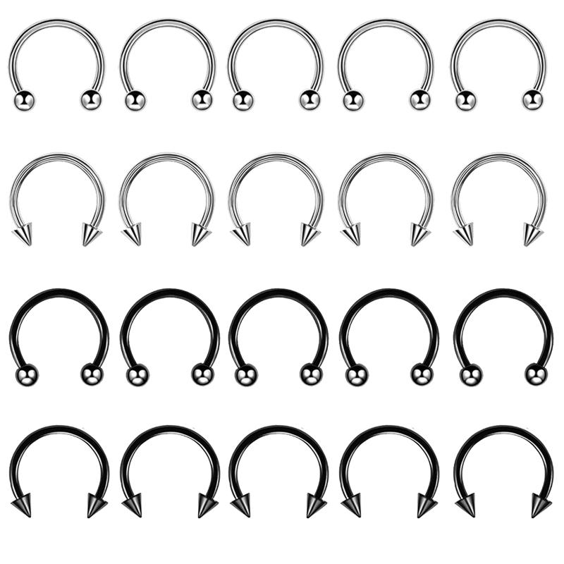 20pc Surgical Steel Body Piercing Jewelry Lot Bulk Nose Ring Tongue Bar Lot Eyebrow Labret Piercing Set Horseshoe Ring Lot Pack 20pc set