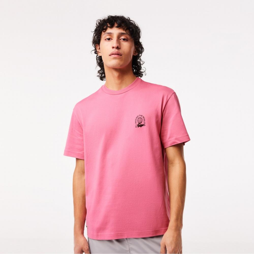 

LACOSTE Мужская футболка с рисунком карты мира [розовый]