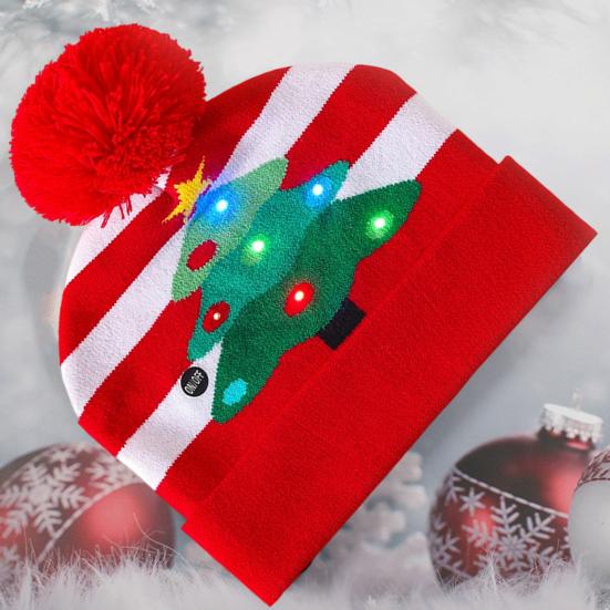 Knitting Hat With Led Lights Santa Claus Deer Christmas Tree