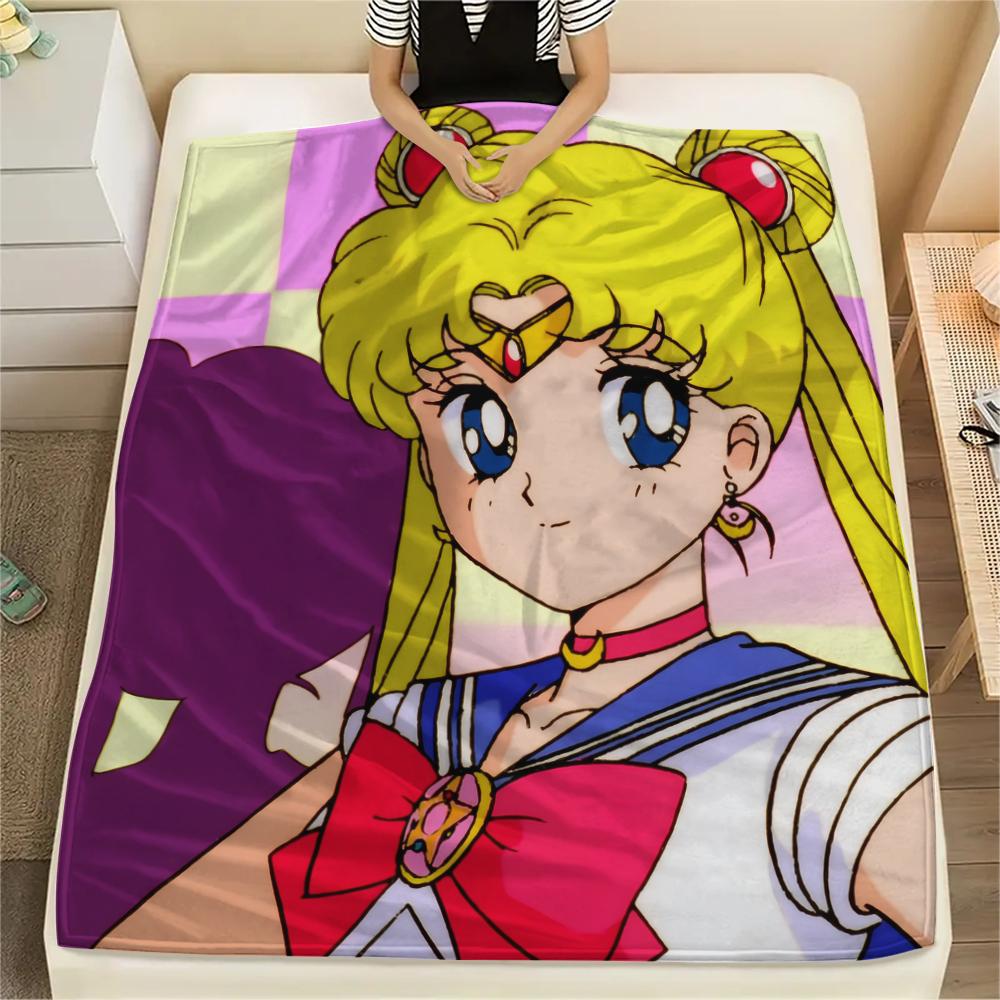 Sailor Moon Sailor Mercury pattern Flannel Blanket, High quality Comfortable for All Seasons, Home Decor, Warmth and Comfort, Perfect for Gifts.