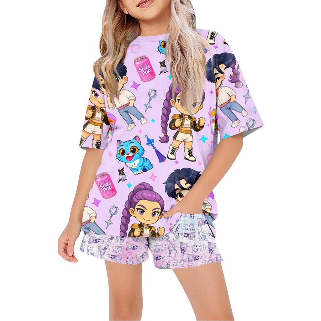 Dětské letní sportovní tričko a šortky 2dílný outfit tepláková souprava s krátkým rukávem potisk crop topy se sadou oblečení