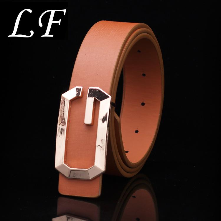 Mary New Fashion Men and WomenGBuckle Belt All-Match Neutral GoldGLetter Smooth Buckle