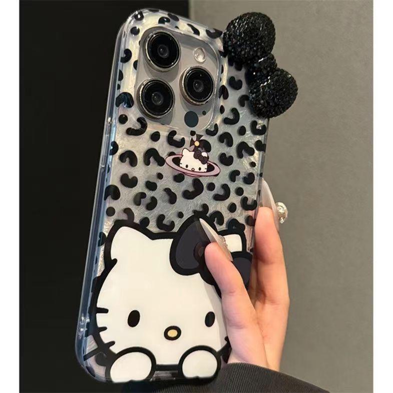 Leopard Print Hello Kitty Compatible with iPhone 16 Pro Max Case 11 Compatible with Apple 14 Anime iPhone XR/X
