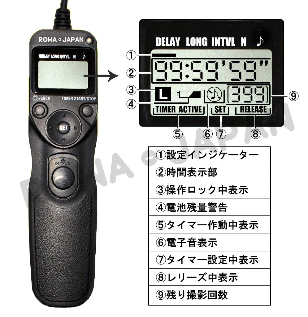Rowa Japan Compatible Shutter Remote Control for Nikon LCD Display with Timer Function and Unlimited Japanese Instruction Manual MC-30/MC-36