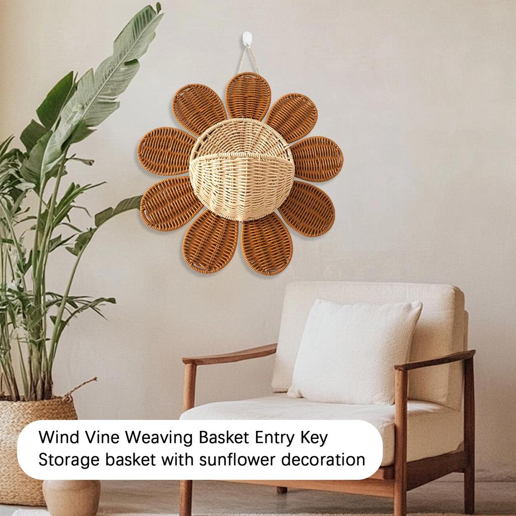 Woven Rattan Basket, Perfect For Beginners, Key Storage, Bathroom Organizer, Sunflower Design, Meditation Basket.