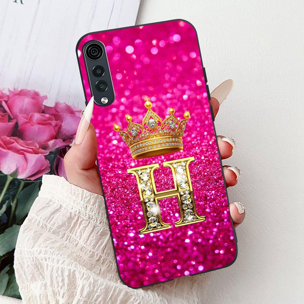 For LG Velvet 4G 5G UW Back Cover For LG Velvet 5G UW Case Fashion Luxury A-Z Letters Crown 2D Painted Soft Black Phone Case