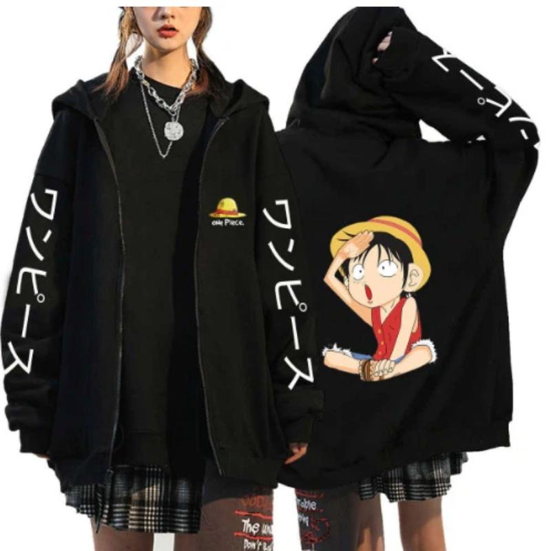 One Piece Luffy Printed Zipper Hoodie Men's Casual Hoodie Top Cardigan Coat