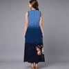 Women Loose Sleeveless Round Neck Dress Elegant Watercolor Floral Branches Calf Length Gown