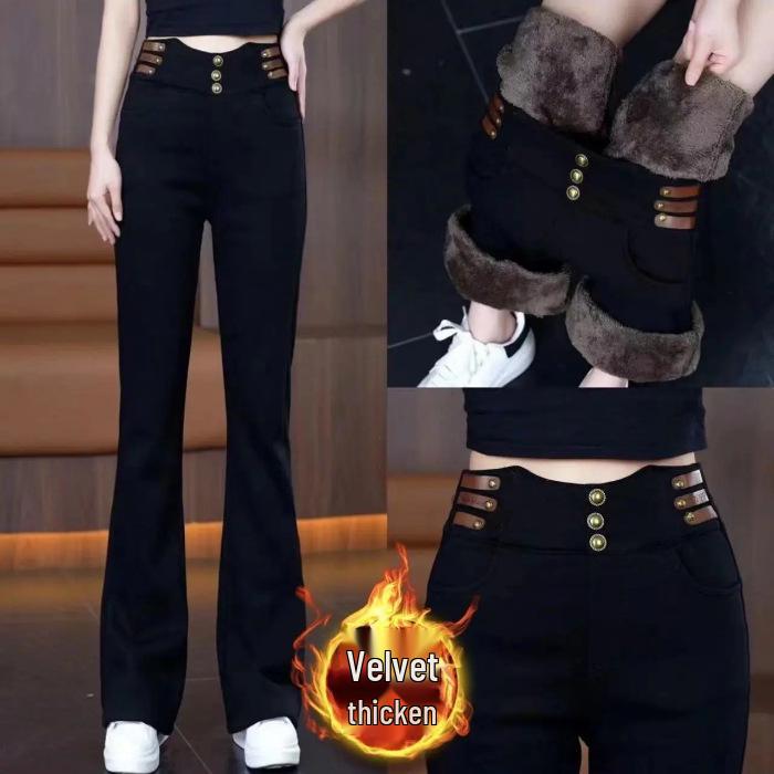 

2024 Bestseller: Petite High-Waisted Black Flared Trousers - Stretchy & Drapey Horseshoe Cut for Spring/Autumn Fashion 3XL