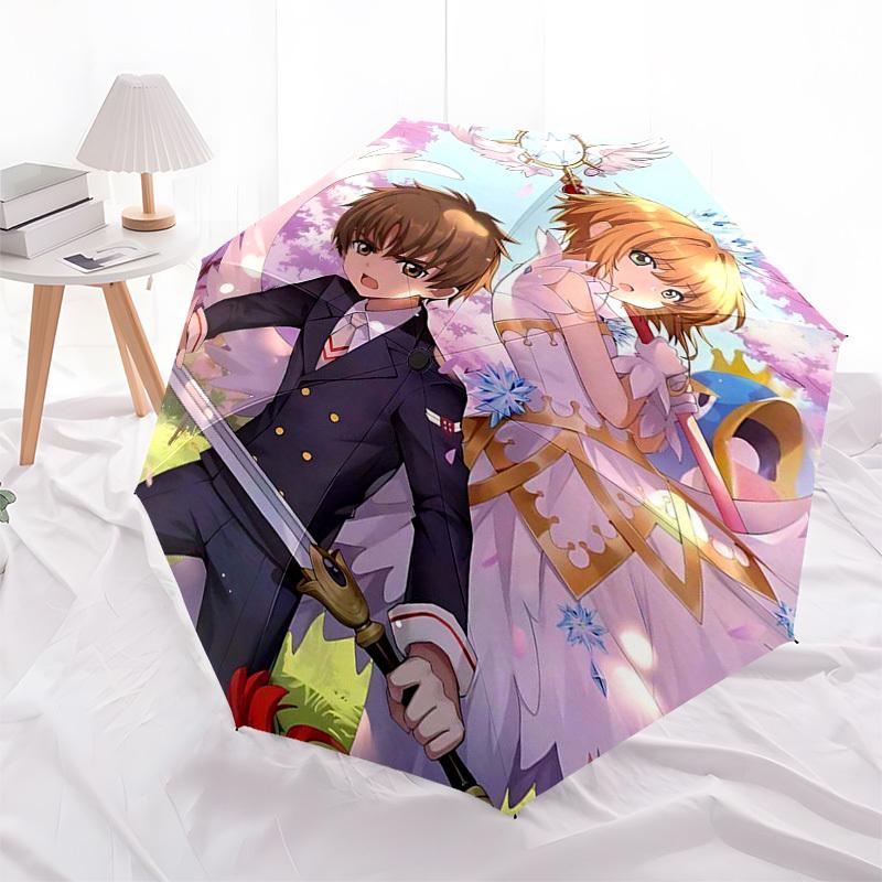 

1pc Cardcaptor Sakura & Syaoran Li Outdoor Umbrella - Automatic Opening/Closing, Portable 3-Fold Design, 8-Rib Iron Frame, Perfect Gift for Fans, Trav