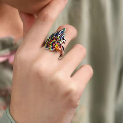 Bague paon, bague ajustable bijoux couple