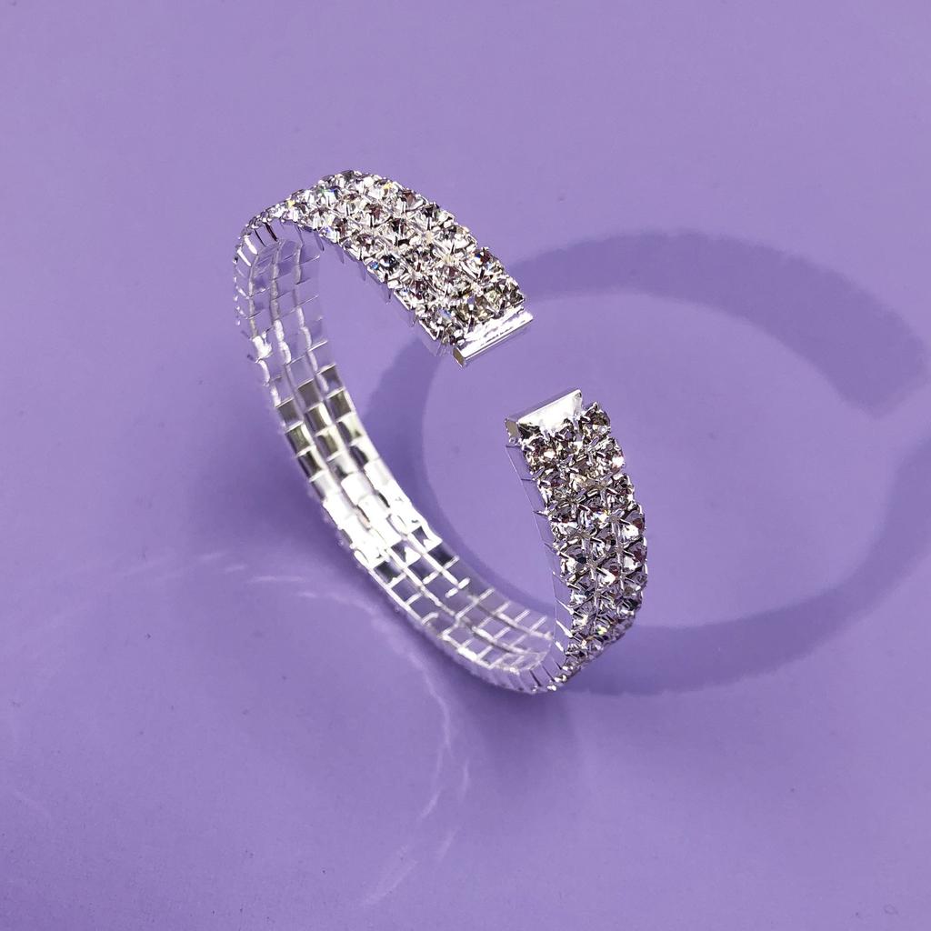 Claw Chain Three-row Bridal Elastic Opening Bracelet, Multi-layer Rhinestone Steel Ring Bracelet, Dress Accessories