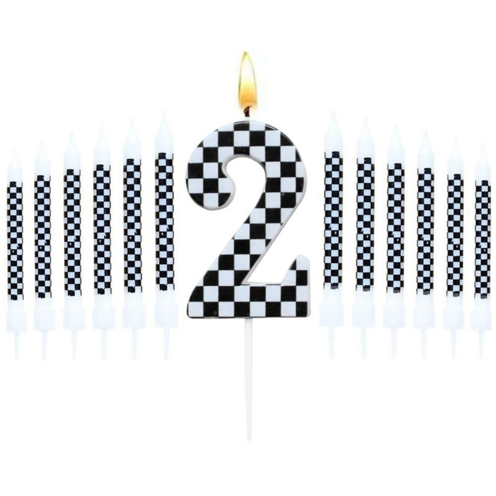 13 Pcs Racing Cars Themed Birthday Candles 12DoubleWhite Race NumberCheckered Candle Cake Topper for Racing Car Party