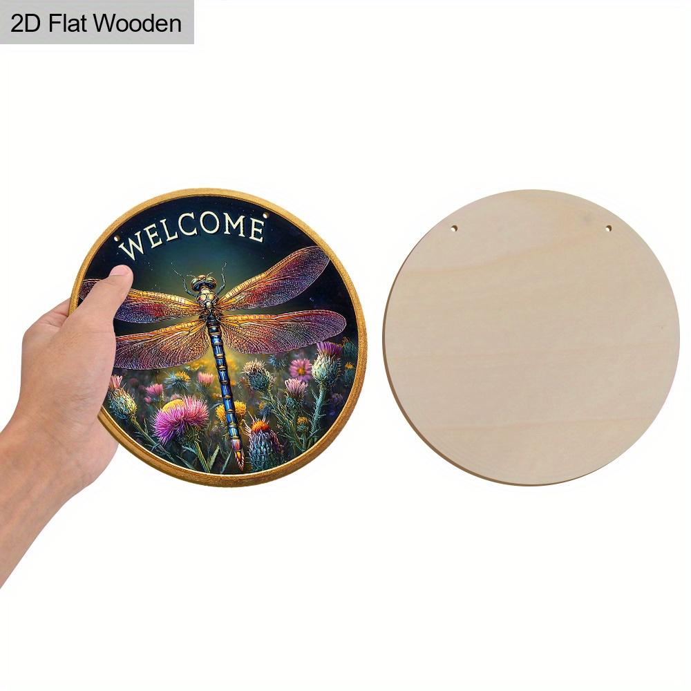 Rustic Wooden Welcome Sign with Dragonfly Pattern - Decorative Hanging Plaque for Front Door, Wall Decoration