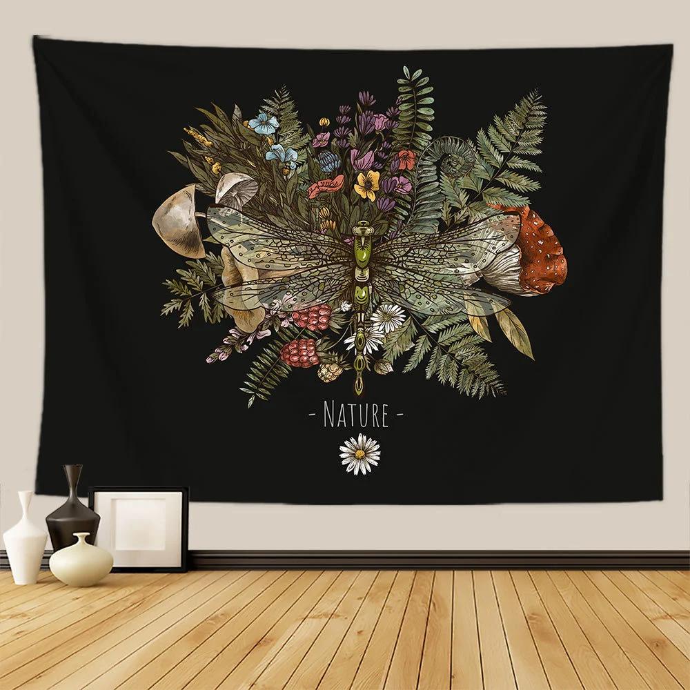 Botanischer Druck Florales Wandbehang Pilz-Wandteppich Vintage Boho Wildblumen Gemüse-Wandteppich Bunte Heimdekoration