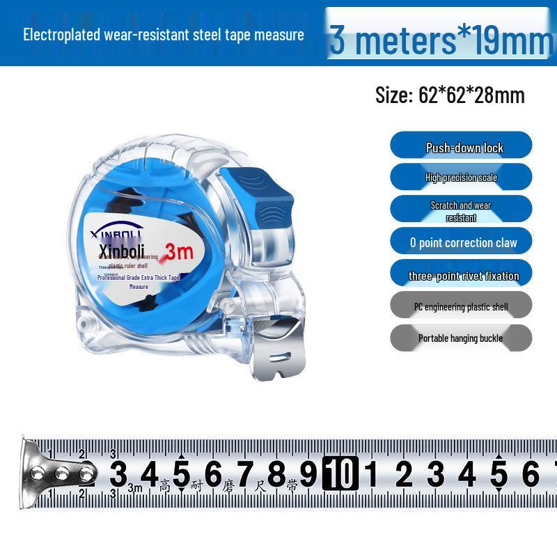 Durable Transparent Stainless Steel Tape Measure - Thickened, Drop-Proof, High-Precision, Wear-Resistant, Available in 3m, 5m, 7.5m, and 10m Lengths