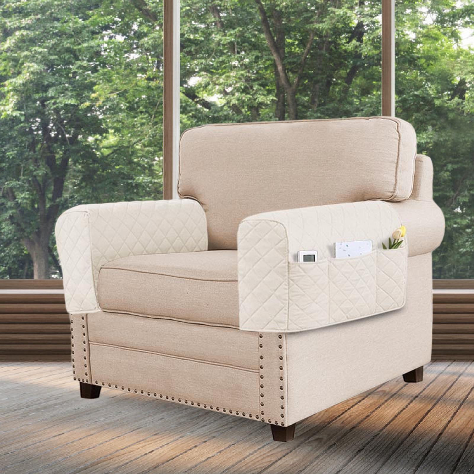 

Чехлы на подлокотники дивана из 2 частей с карманом, Защита для кресла, Чехлы для дивана, Ivory White