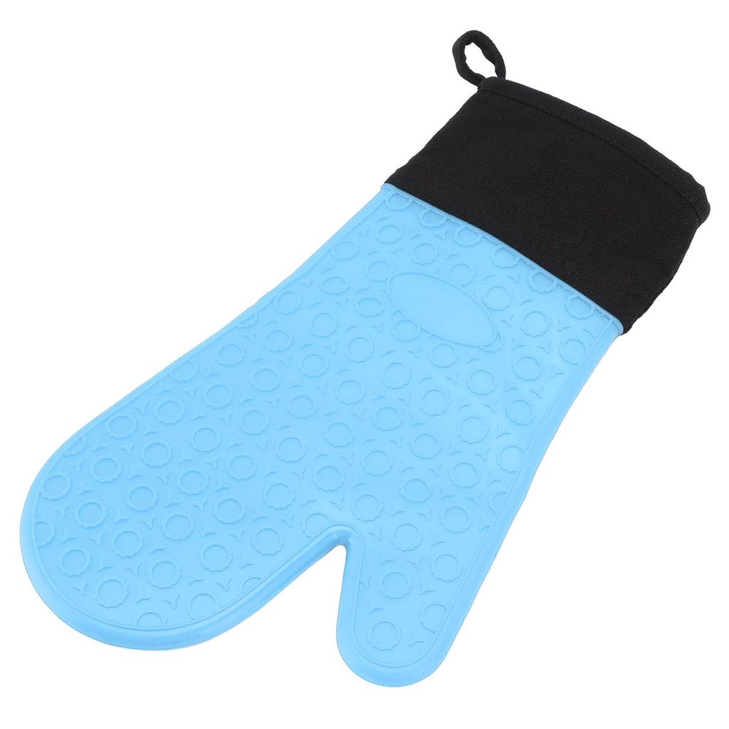 Silikon Topflappen Rutschfest Küchen Backhandschuhe Hochtemperaturbeständig 2 Finger Lang Blau