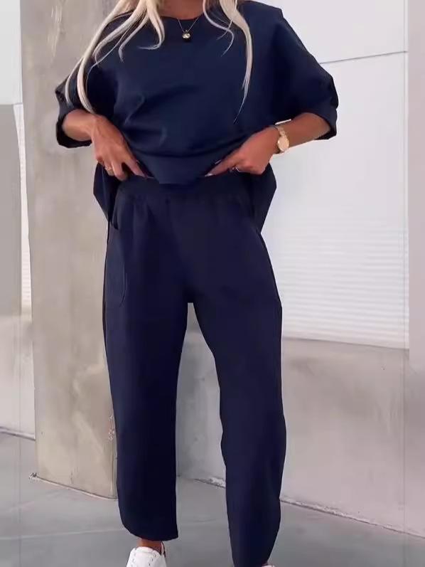 2024 European and American Casual Fashion Solid Color Women's Two-Piece Sports Set