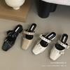 Design Sense Belt Buckle Bag Head Slippers Women's 2025 New Square Head Low Heel One Pedal Mueller Shoes Empty Half Drag