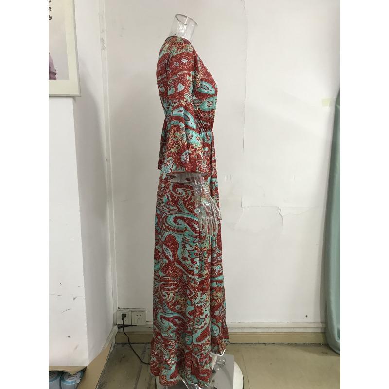 Abito Bohemian da Donna Estate Manica a Svaso Stampa Floreale Scollo a V Ampio Abiti da Donna Elegante Linea ad A Vita Alta Abito da Donna per Vacanze al Mare