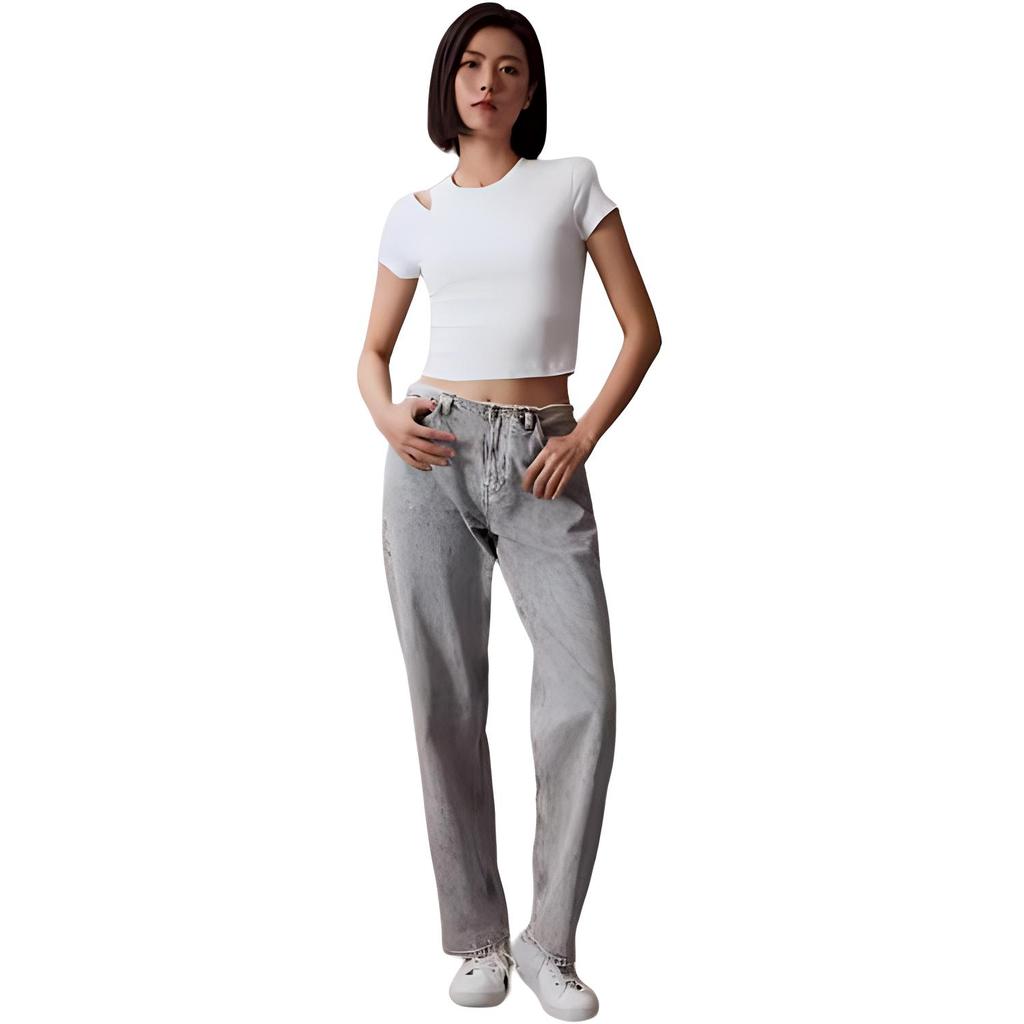 Calvin Klein Solid Color Round Neck Pullover Short Sleeve T-Shirt Women Tops Moonlight-White J223338-YAF