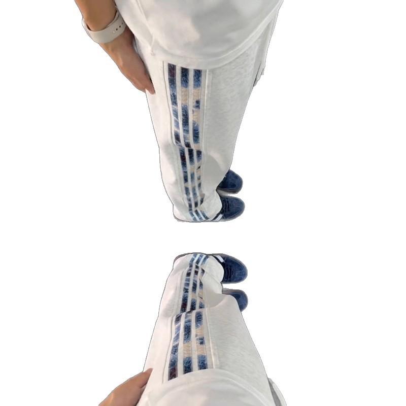 Mens Striped Sweatpants Straight Leg Slim Fit Casual Athletic Pants American Style