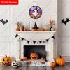 BOO Cute Ghost Witch Hat Pumpkin Round Wooden Hanging Sign, Halloween Front Door Porch Decor
