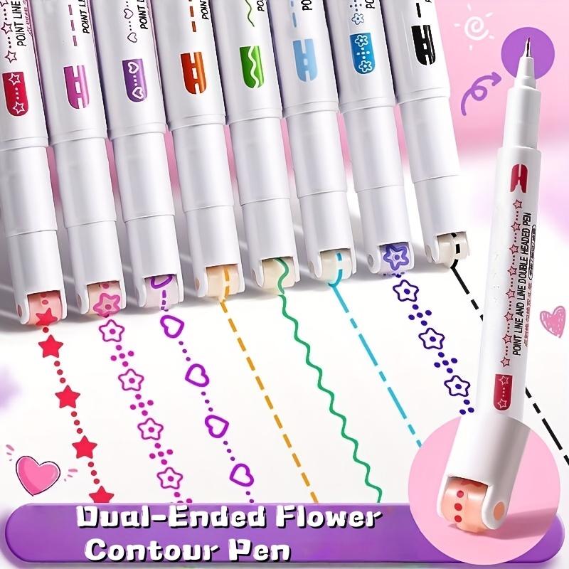 [Floral Outline Pen] Pastel Floral Curve Pen - Smooth Writing Tip, Non-Toxic Water-Based Ink for Scrapbooking, Journaling, Planners, Crafts