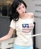 Loginaenloji Usa Banner Lace One Shoulder T-Shirt Cream
