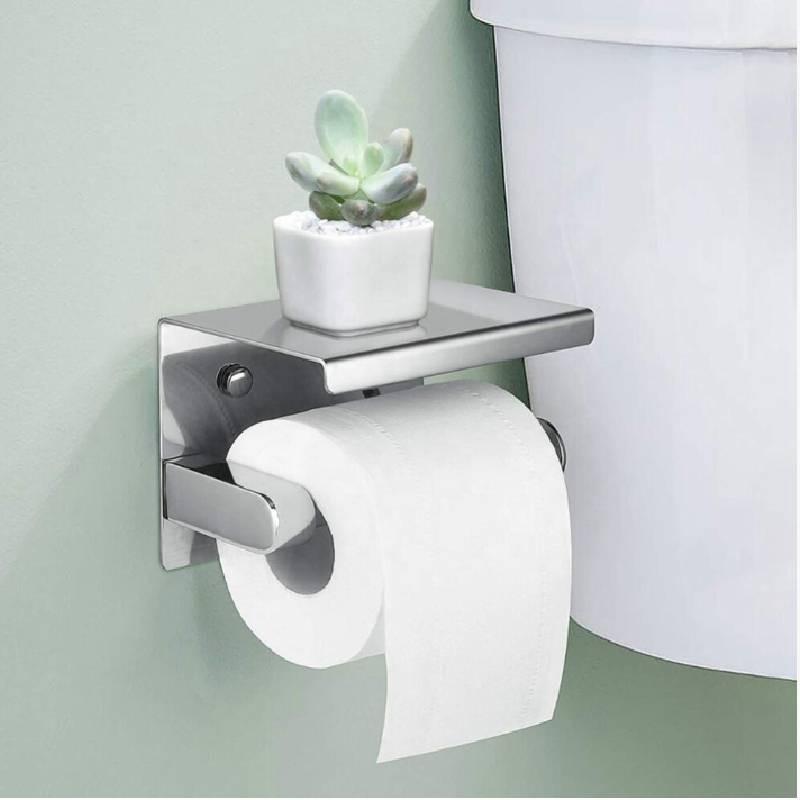Steel Stainless 304 Toilet Paper Holder With Phone Shelf Modern Bathroom Decor