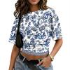 Women Round Neck Pullover Floral Print Short Sleeve T Shirt Loose Fit Casual Top Lightweight Breathable Fabric