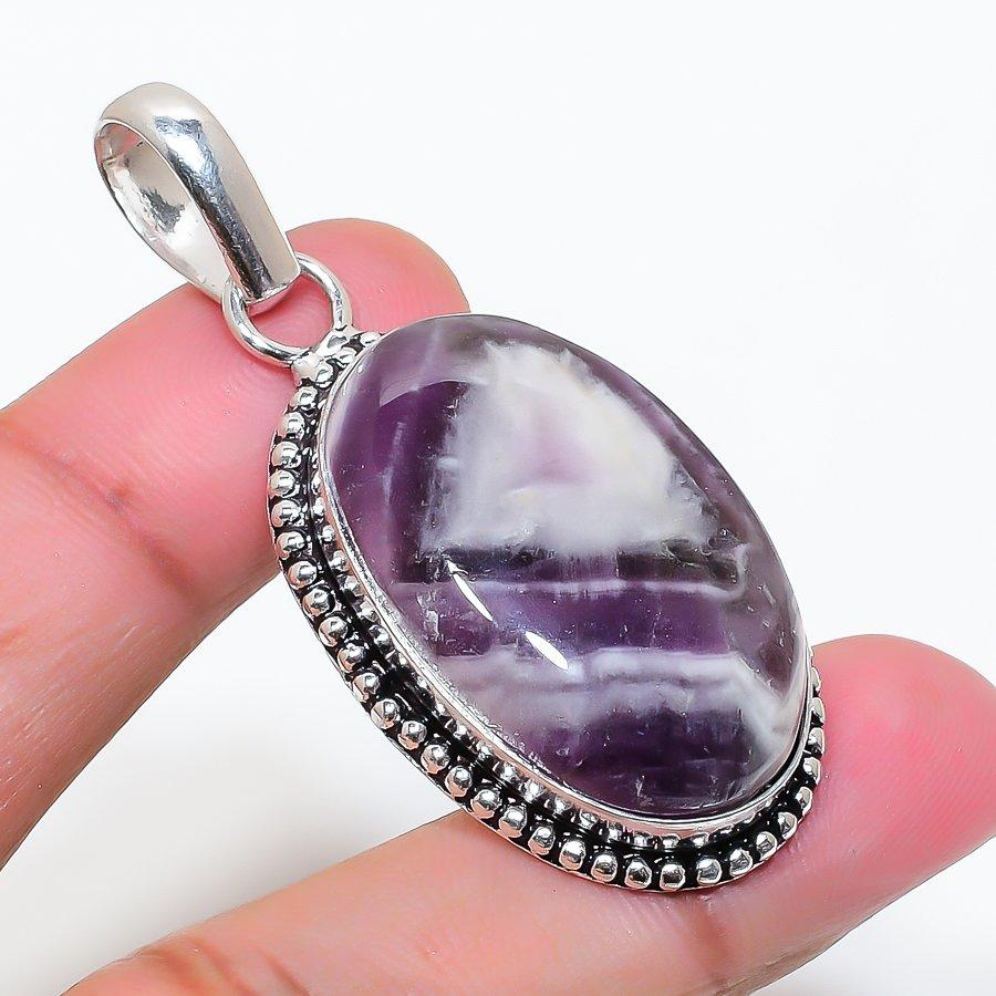 Natural Chevron Amethyst Gemstone 925 Sterling Silver Jewelry Pendant 2.13" AP-16322