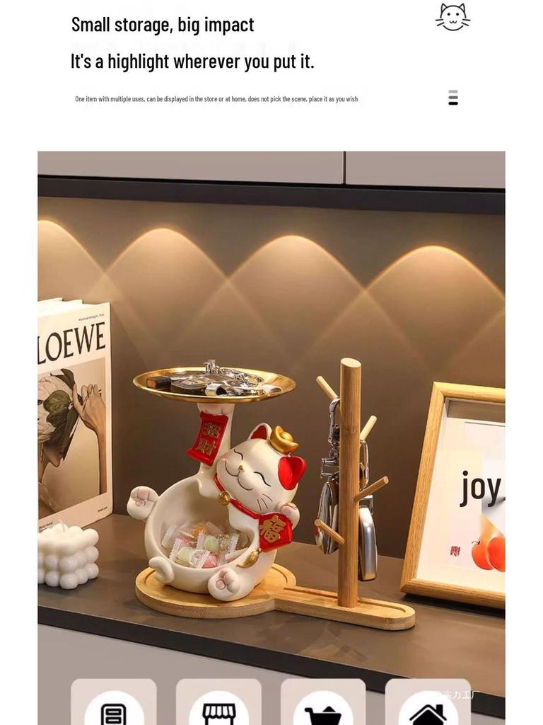 Lucky Cat Key Holder & Home Decor Ornament – Perfect for Entryway, Shoe Cabinet, or Living Room Housewarming Gift