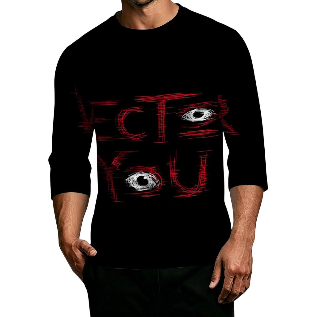Men's Casual Halloween Graphic Crew Neck T Shirt Three Quarter Sleeve Top Lightweight Comfortable Fit
