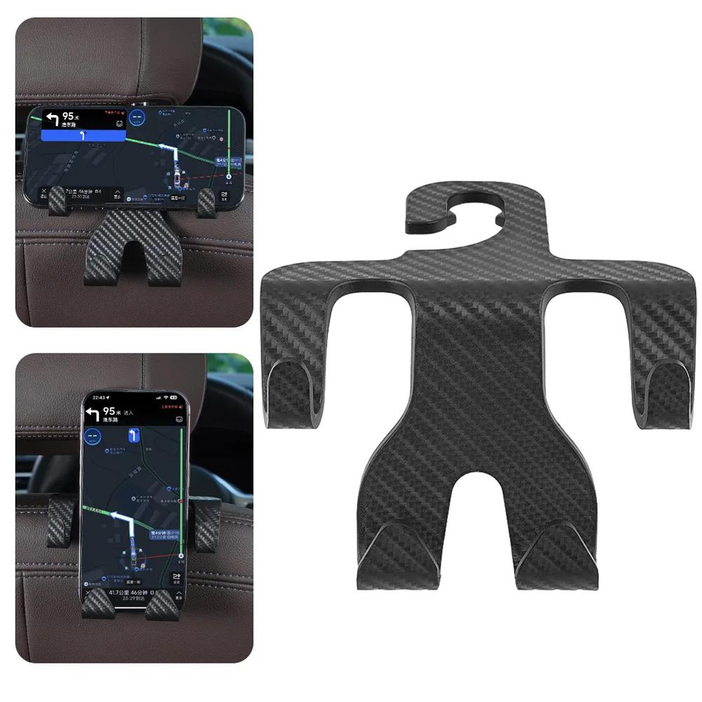 4 in 1 Car Seat Headrest Hook and Phone Stand Headrest Hanging Holder Carbon Fibre Pattern Car Rear Seat Storage Hanger