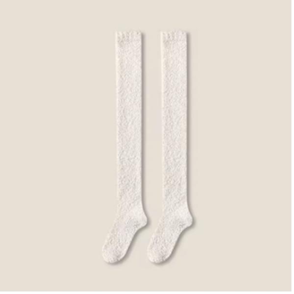 Winter Warm Coral Fleece Over-knee High Socks for Women Plush Home Sleep Floor Long Socking Jk Solid Soft Thigh High Fun Sock