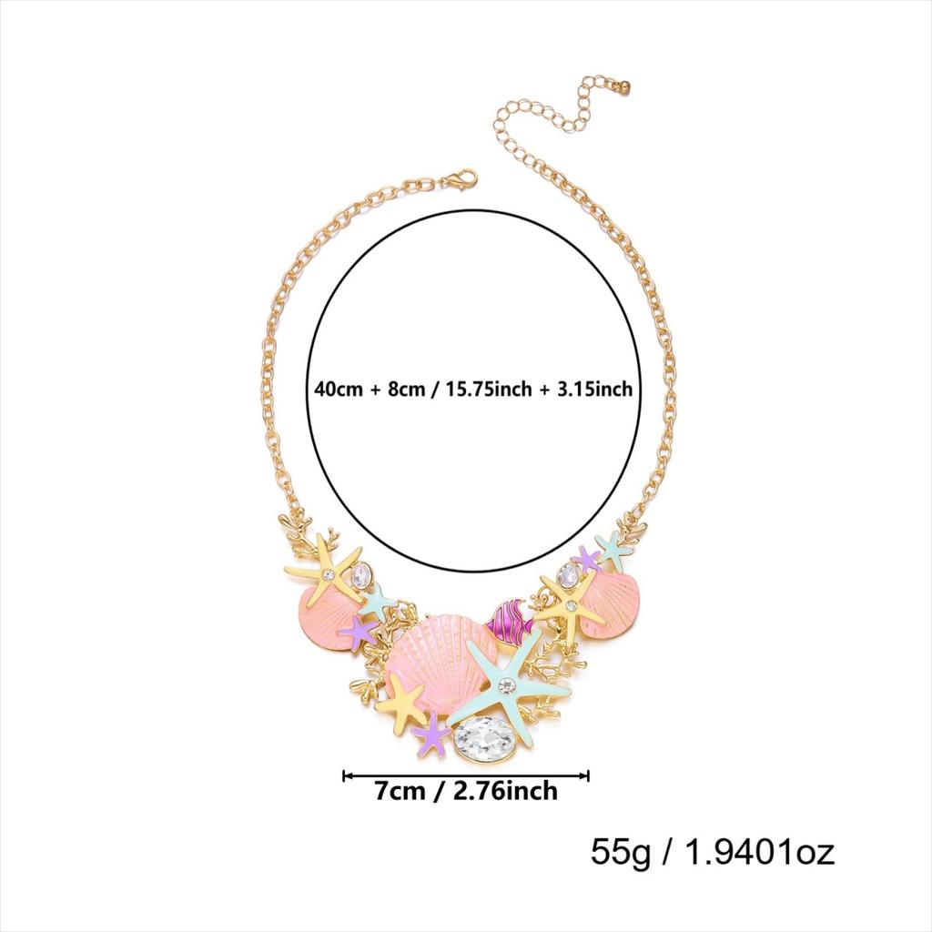 Summer Rhinestone Colorful Enamel Starfish Shell Fish Coral Necklace For Women Men Bohemian Star Beach Vacation Choker Jewelry