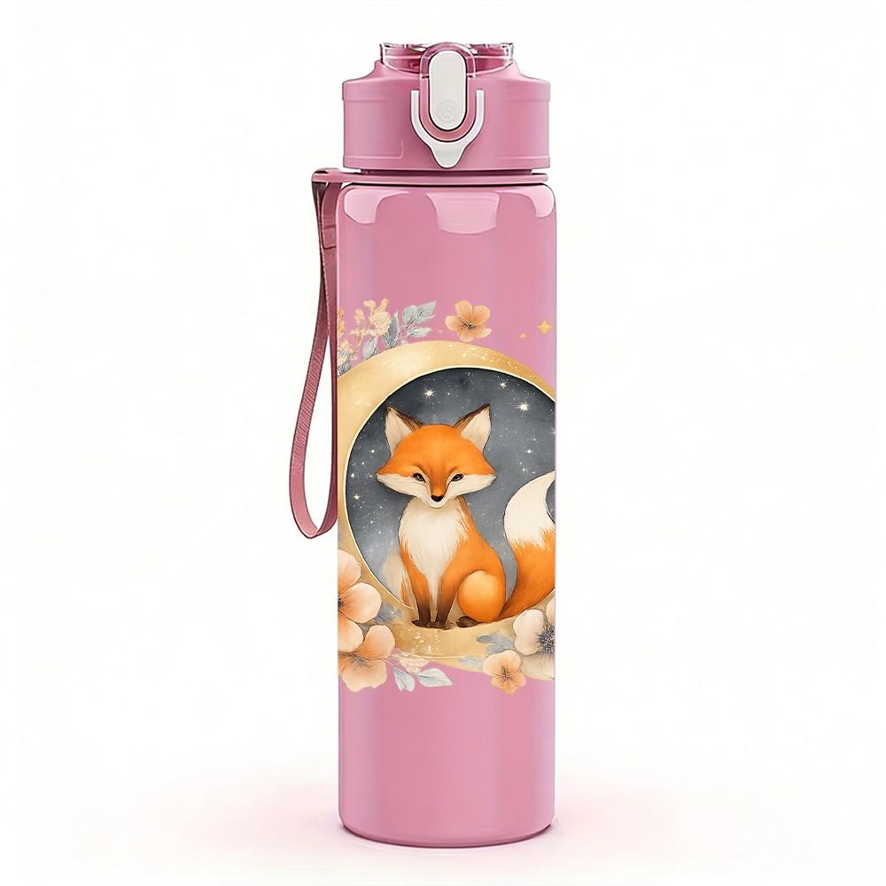 1PC Moon Wreath Fox Cartoon 750ml Color Plastic Sports Water Bottle Leakproof Flip Straw Lid Suitable for Sports Office Home Use