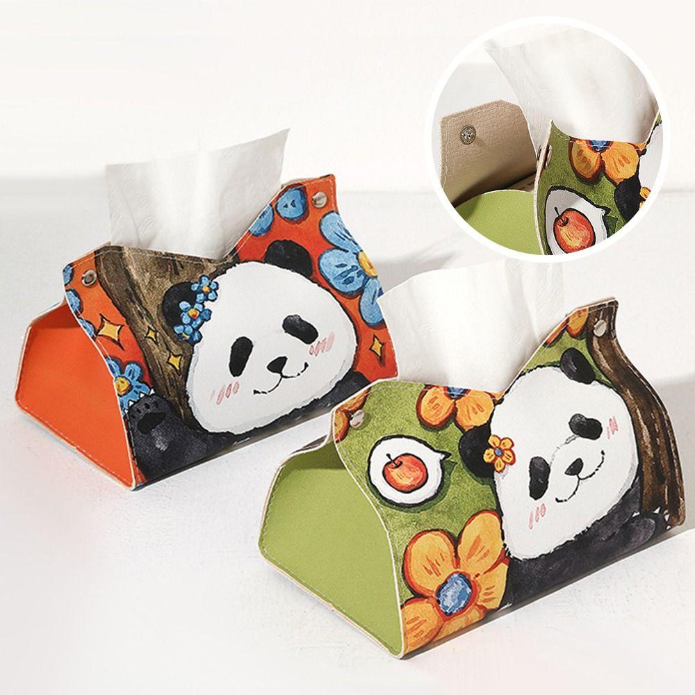 Panda Car Tissue Box Desktop Table Napkin Holder Case Storage Box Desktop PU Leather Tissue Container Bathroom Home Decortion
