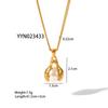 Gold Stainless Steel Pendant Necklace For Women Flower Pearl Charm Link Chain Choker
