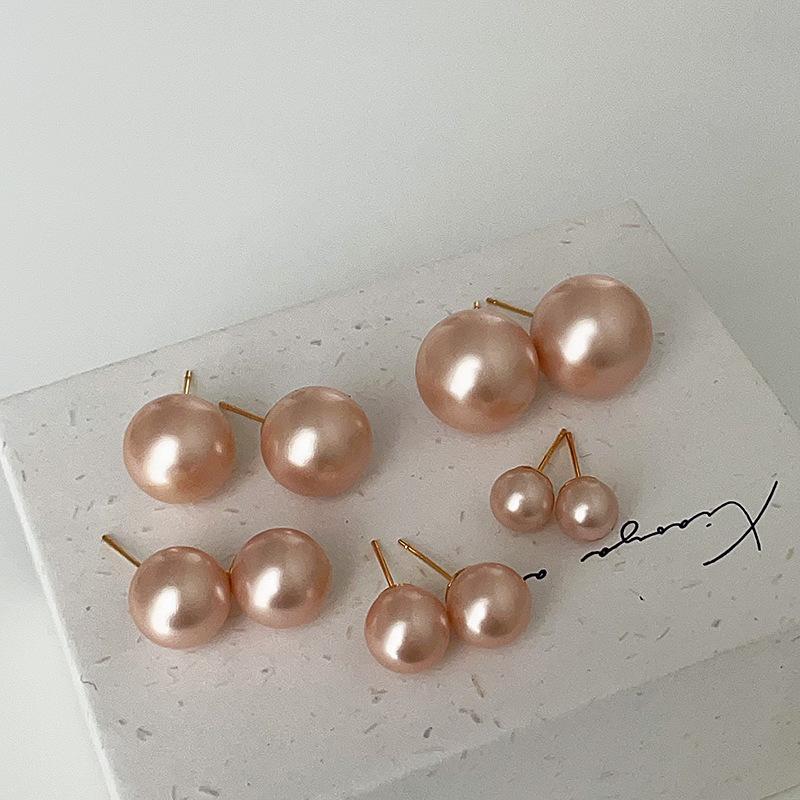 Frosted Matte Pink Pearl Stud Earrings Women'S French Retro Niche Personality Simple And Versatile Temperament Earrings Earrings