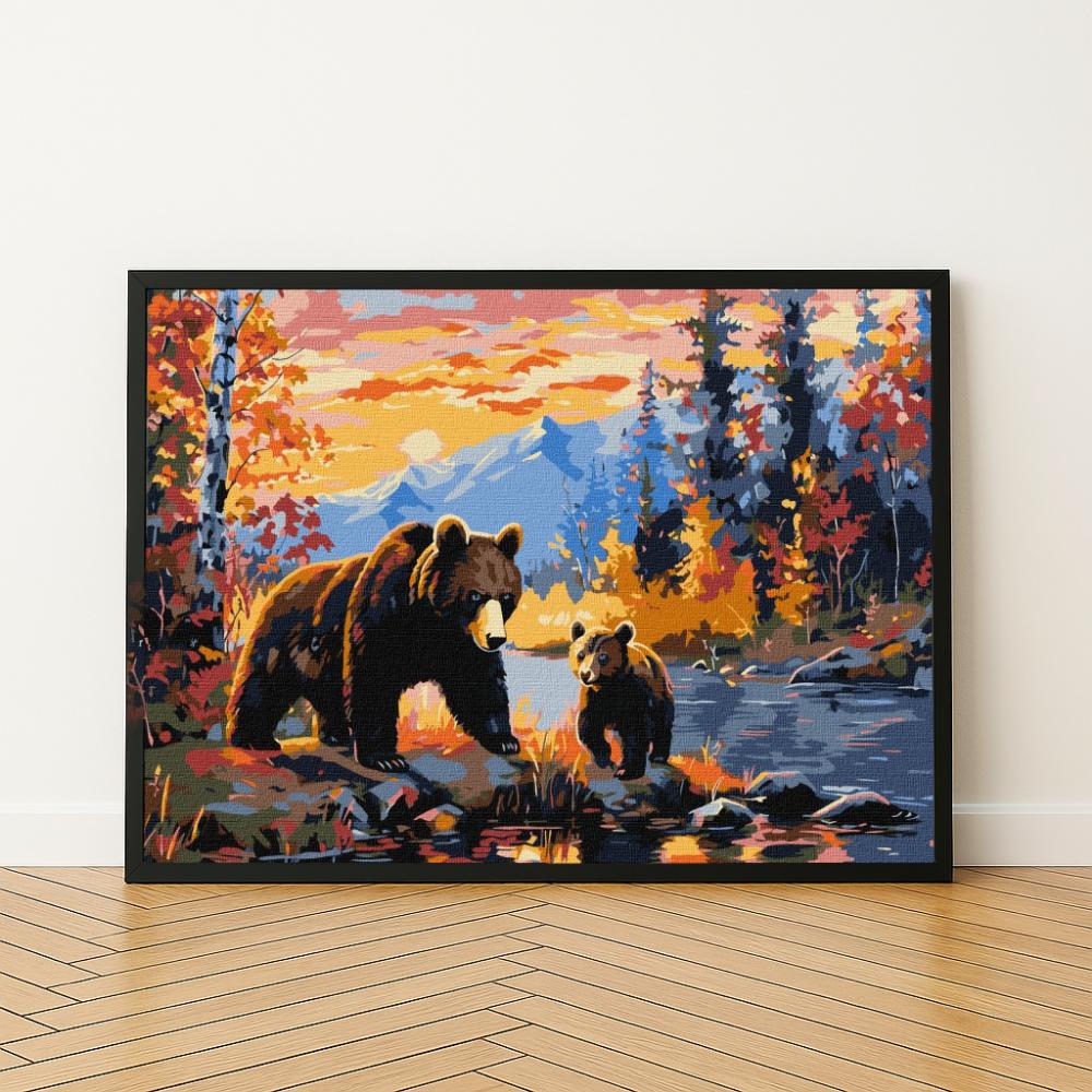 Malowanie Po Numerach Obrazy Do Malowania - Niedźwiedzia Rodzina 50X40 Cm