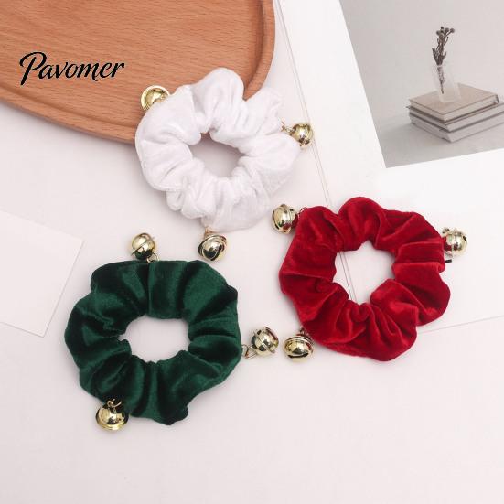 Christmas Stocking Stuffers Velvet Hair Scrunchies with Bells, Elastic Ties for Women Girls, Retro Holiday Ponytail Holders Winter Festive Hairstyles
