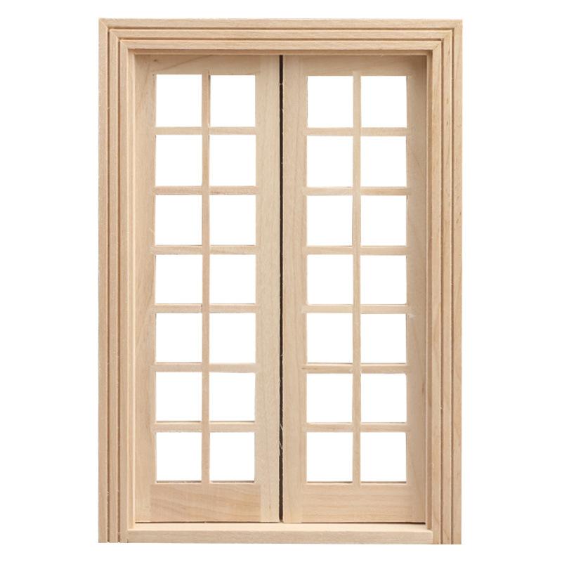 1:12 Dollhouse DIY Unpainted Double Door, 28-Grid Minimalist Window Door Model, Miniature Room Scene Building Material